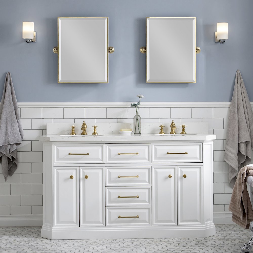 Palace 60 In. Double Sink Carrara Quartz Countertop Bath Vanity in Pure White. Picture 2