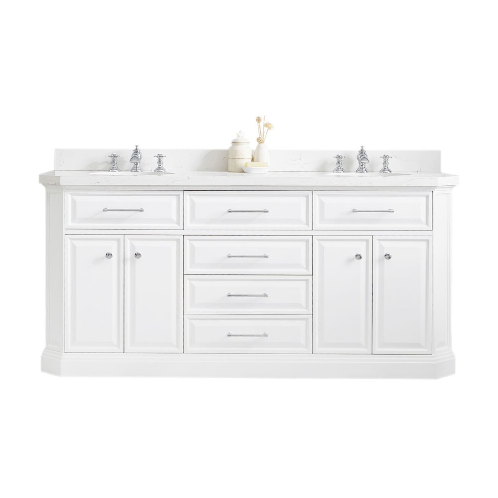 Palace 72 In. Double Sink Carrara Quartz Countertop Bath Vanity in Pure White. Picture 1