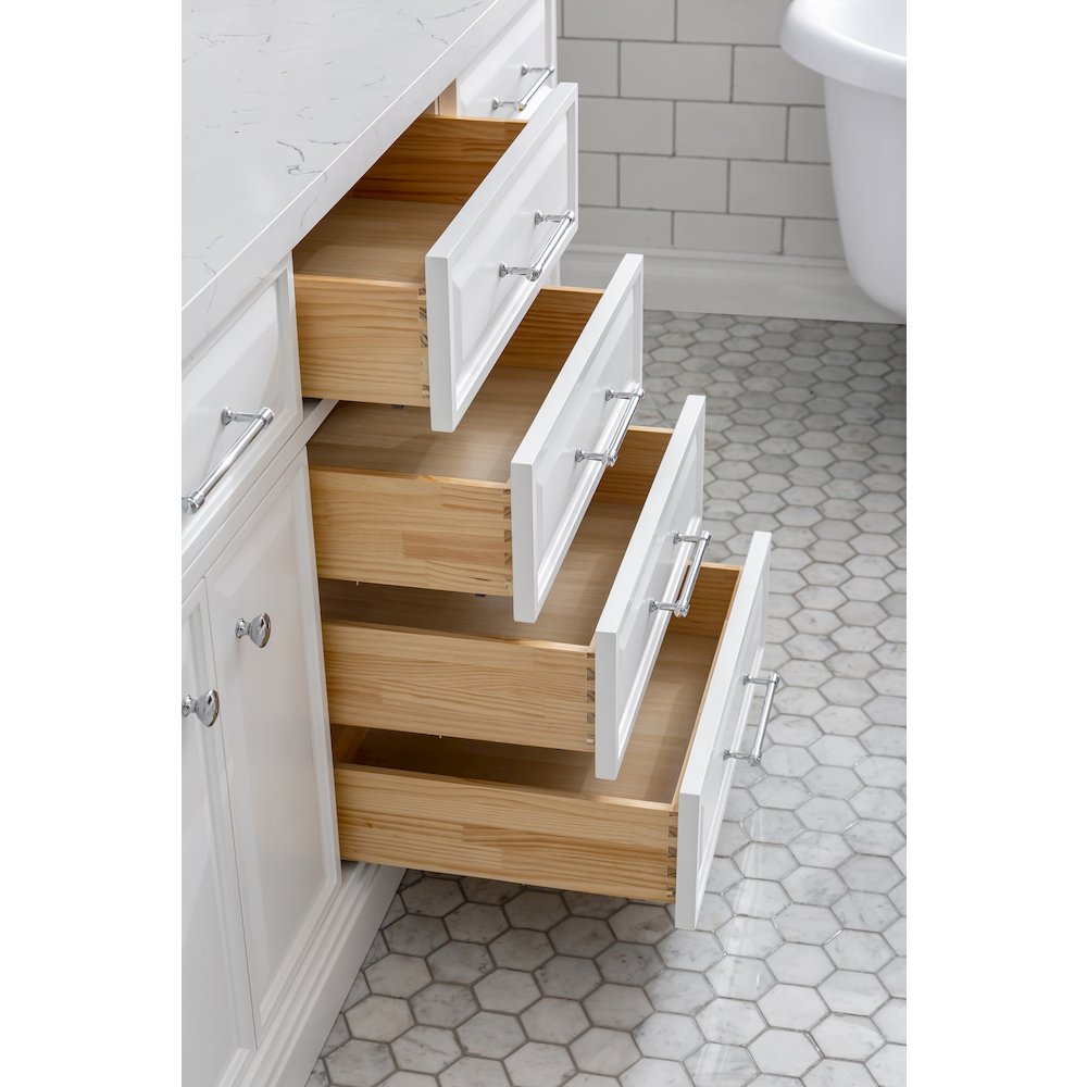 Palace 72 In. Double Sink Carrara Quartz Countertop Bath Vanity in Pure White. Picture 5