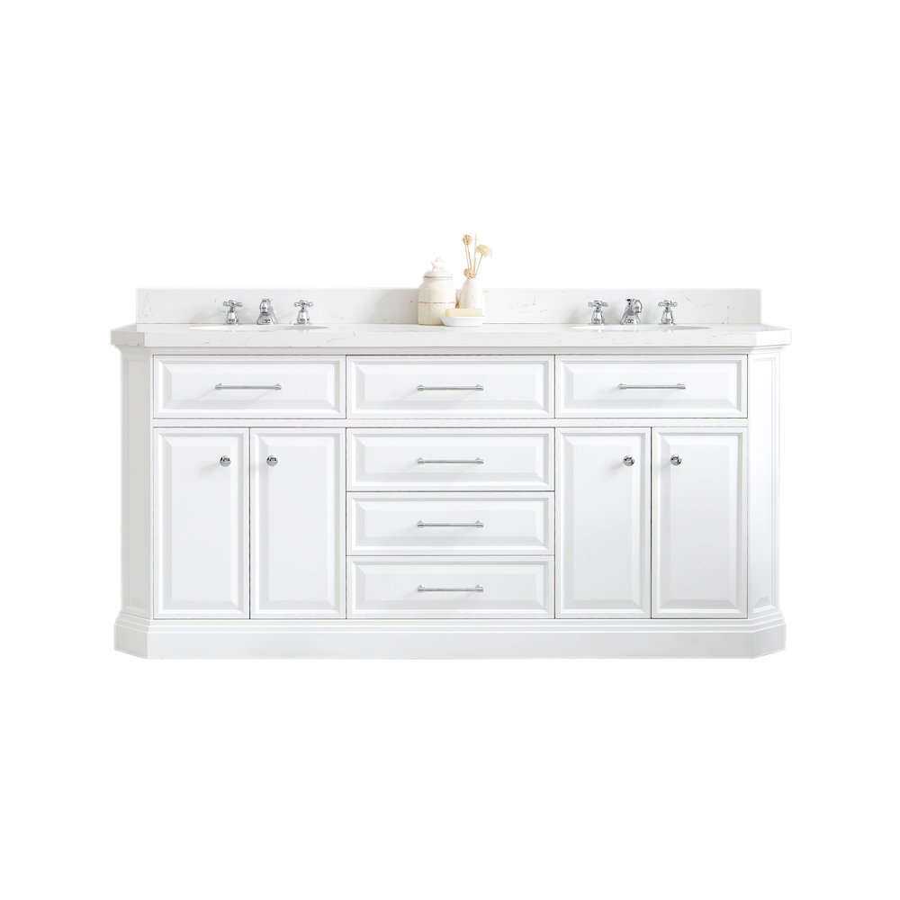 Palace 72 In. Double Sink Carrara Quartz Countertop Bath Vanity in Pure White. Picture 1