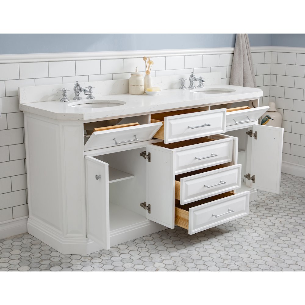 Palace 72 In. Double Sink Carrara Quartz Countertop Bath Vanity in Pure White. Picture 4