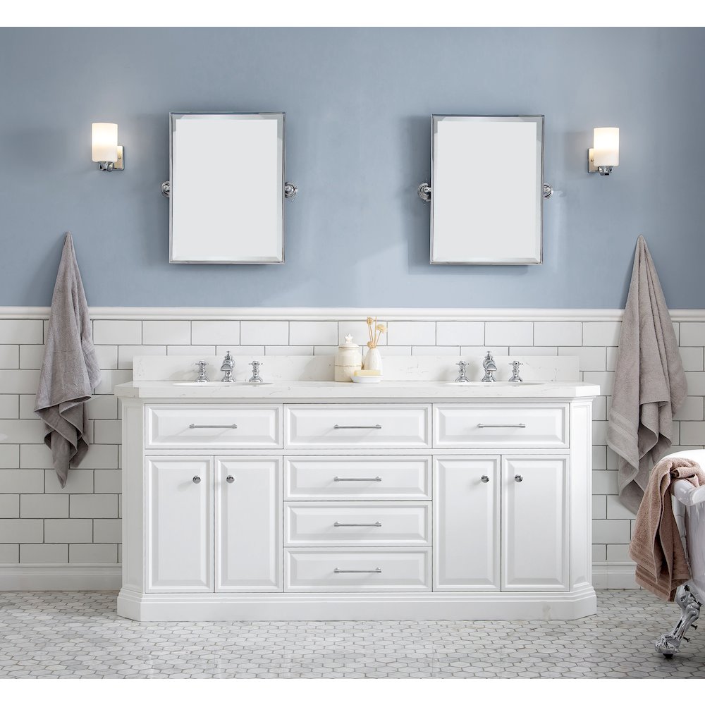 Palace 72 In. Double Sink Carrara Quartz Countertop Bath Vanity in Pure White. Picture 2