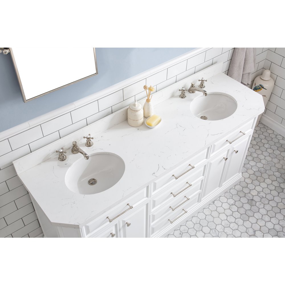 Palace 72 In. Double Sink Carrara Quartz Countertop Bath Vanity in Pure White. Picture 5