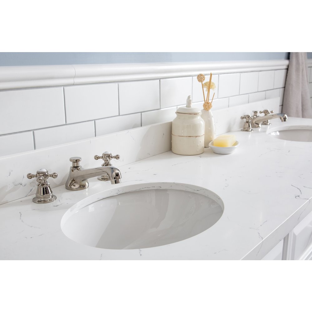 Palace 72 In. Double Sink Carrara Quartz Countertop Bath Vanity in Pure White. Picture 6
