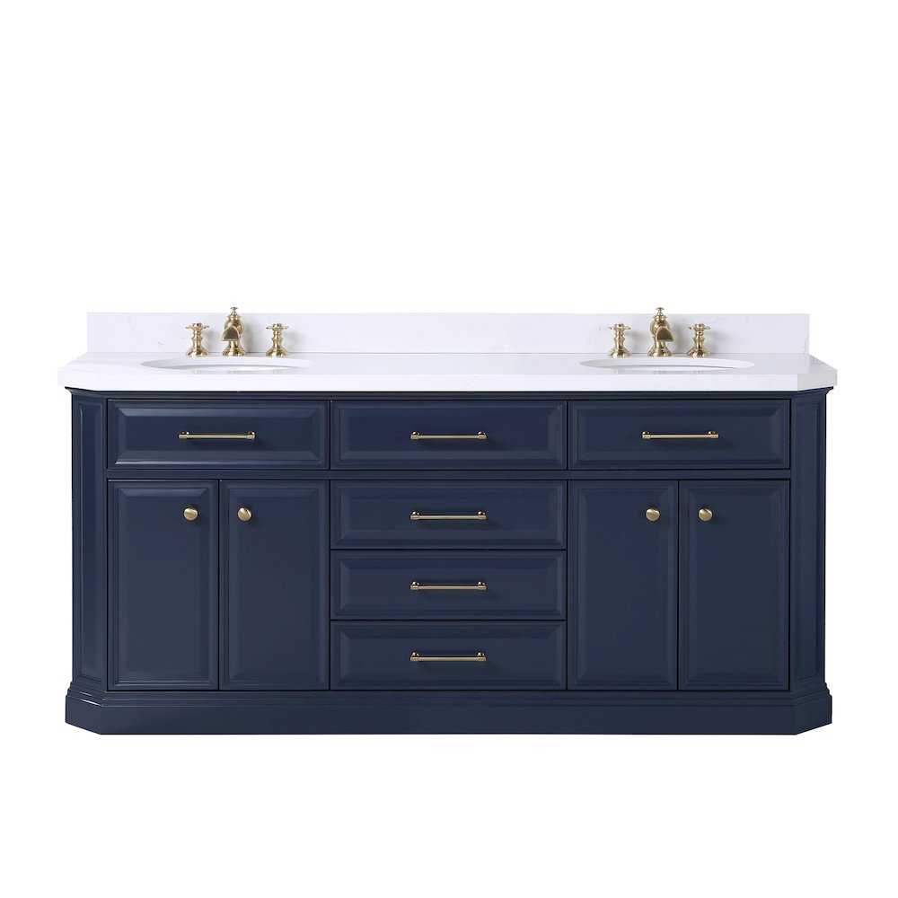 Palace 72 In. Double Sink Carrara Quartz Countertop Bath Vanity in Monarch Blue. Picture 1