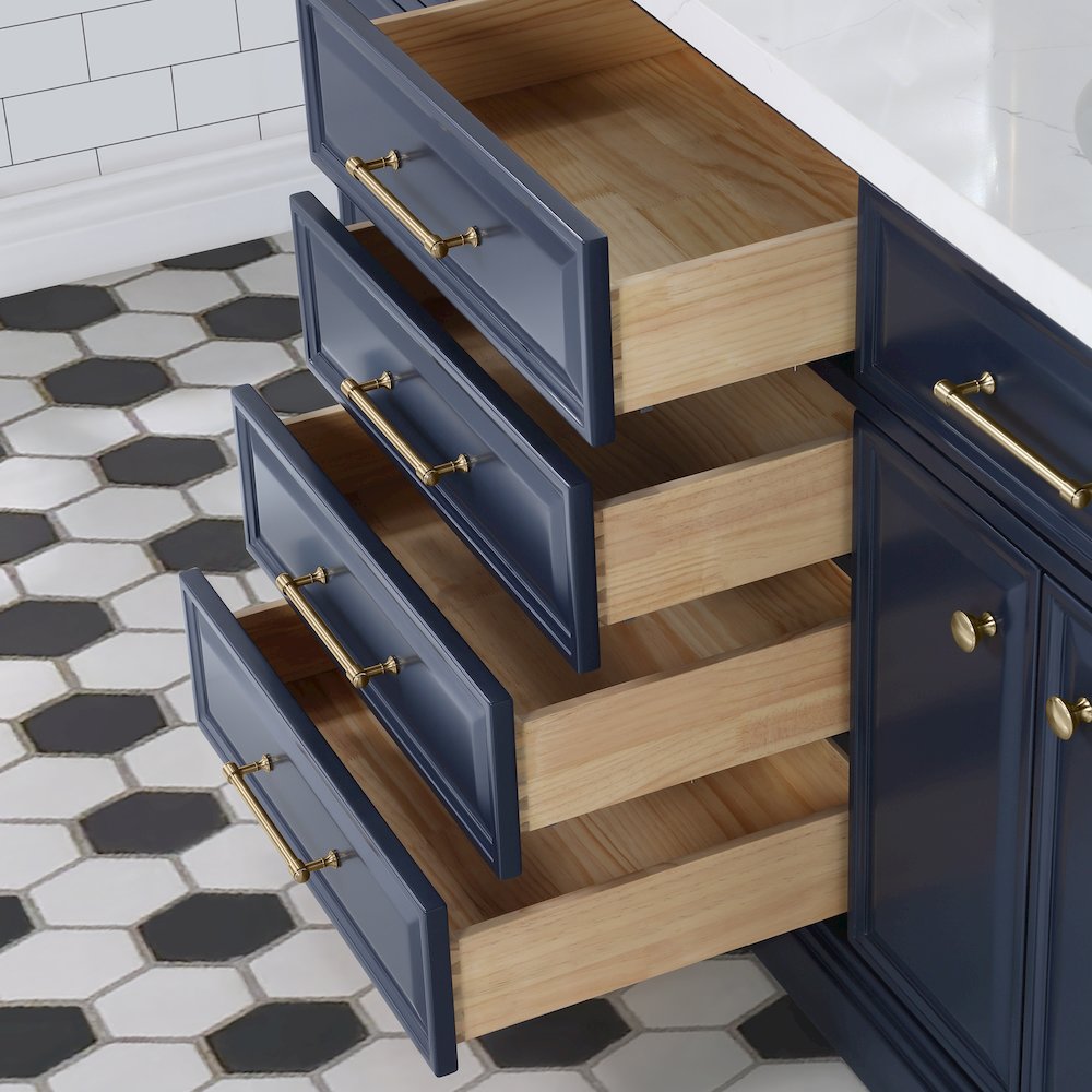 Palace 72 In. Double Sink Carrara Quartz Countertop Bath Vanity in Monarch Blue. Picture 5