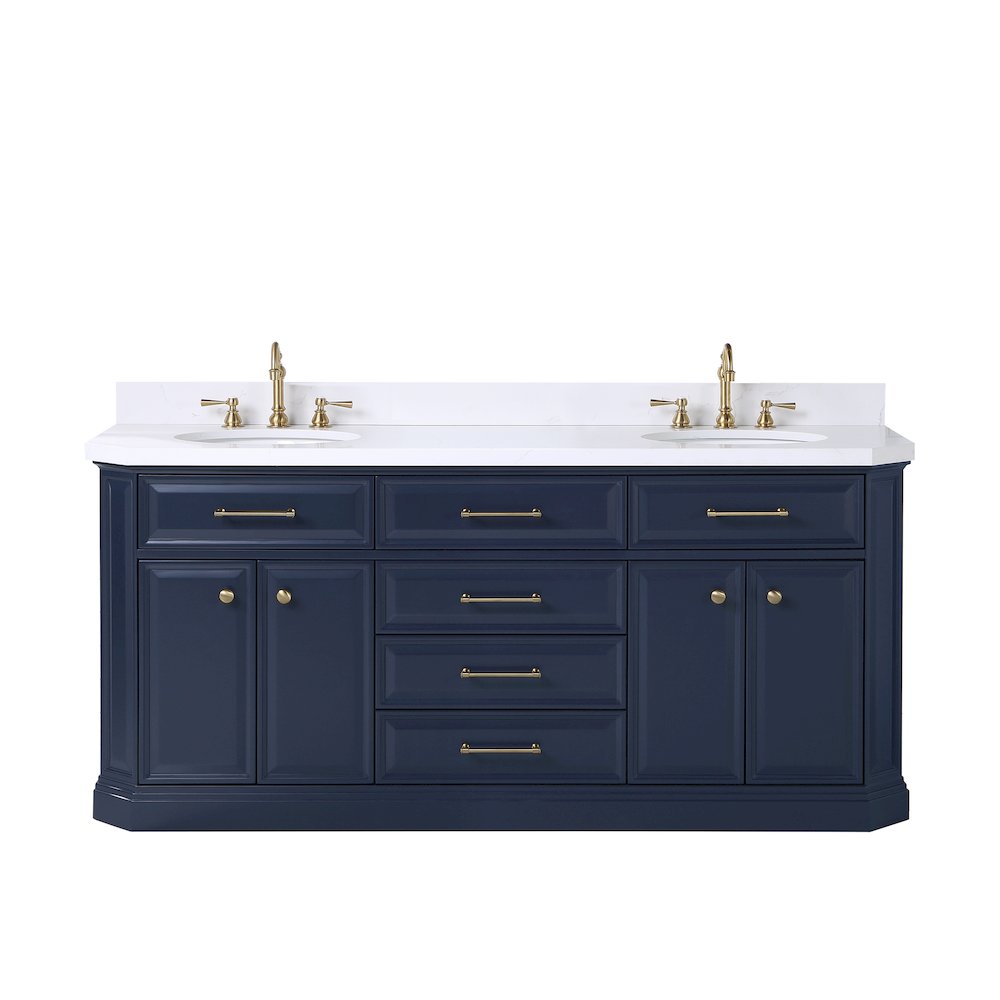 Palace 72 In. Double Sink Carrara Quartz Countertop Bath Vanity in Monarch Blue. Picture 1