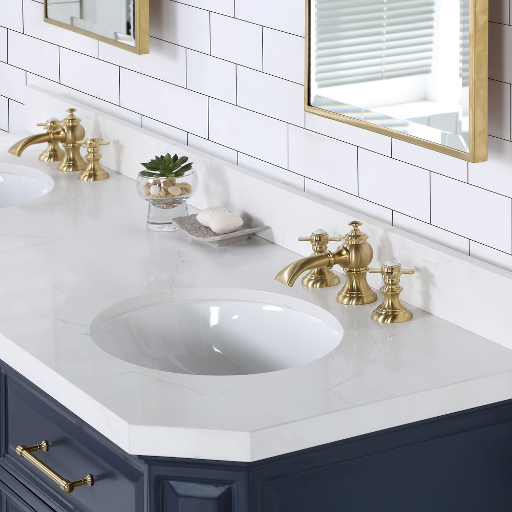 Palace 72 In. Double Sink Carrara Quartz Countertop Bath Vanity in Monarch Blue. Picture 5