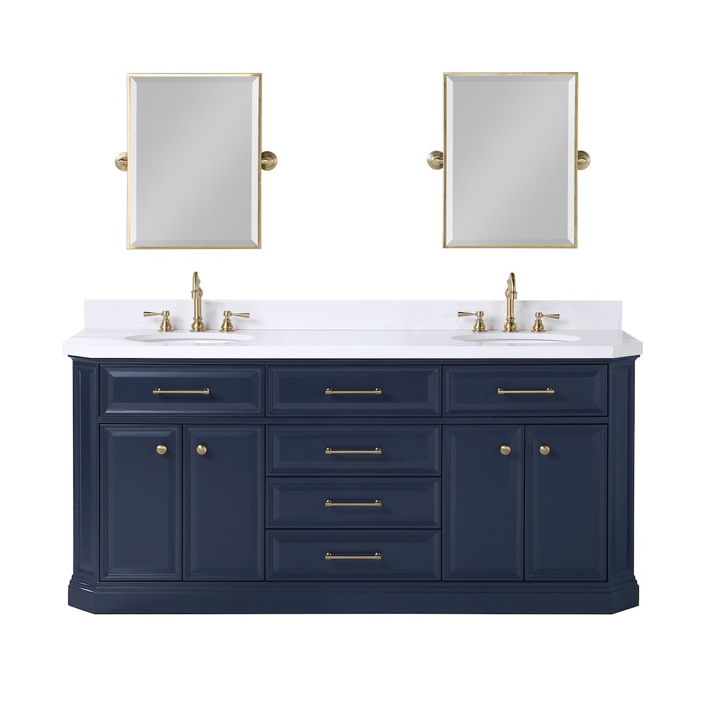 Palace 72 In. Double Sink Carrara Quartz Countertop Bath Vanity in Monarch Blue. Picture 1