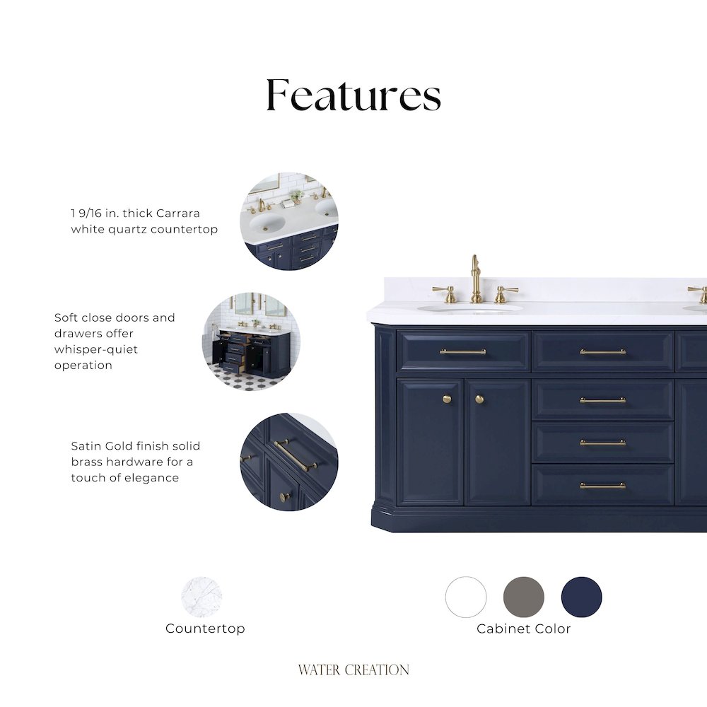 Palace 72 In. Double Sink Carrara Quartz Countertop Bath Vanity in Monarch Blue. Picture 11
