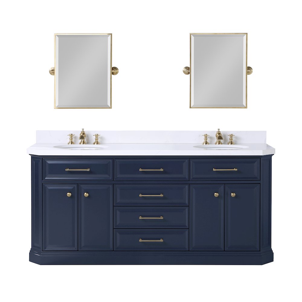 Palace 72 In. Double Sink Carrara Quartz Countertop Bath Vanity in Monarch Blue. Picture 1