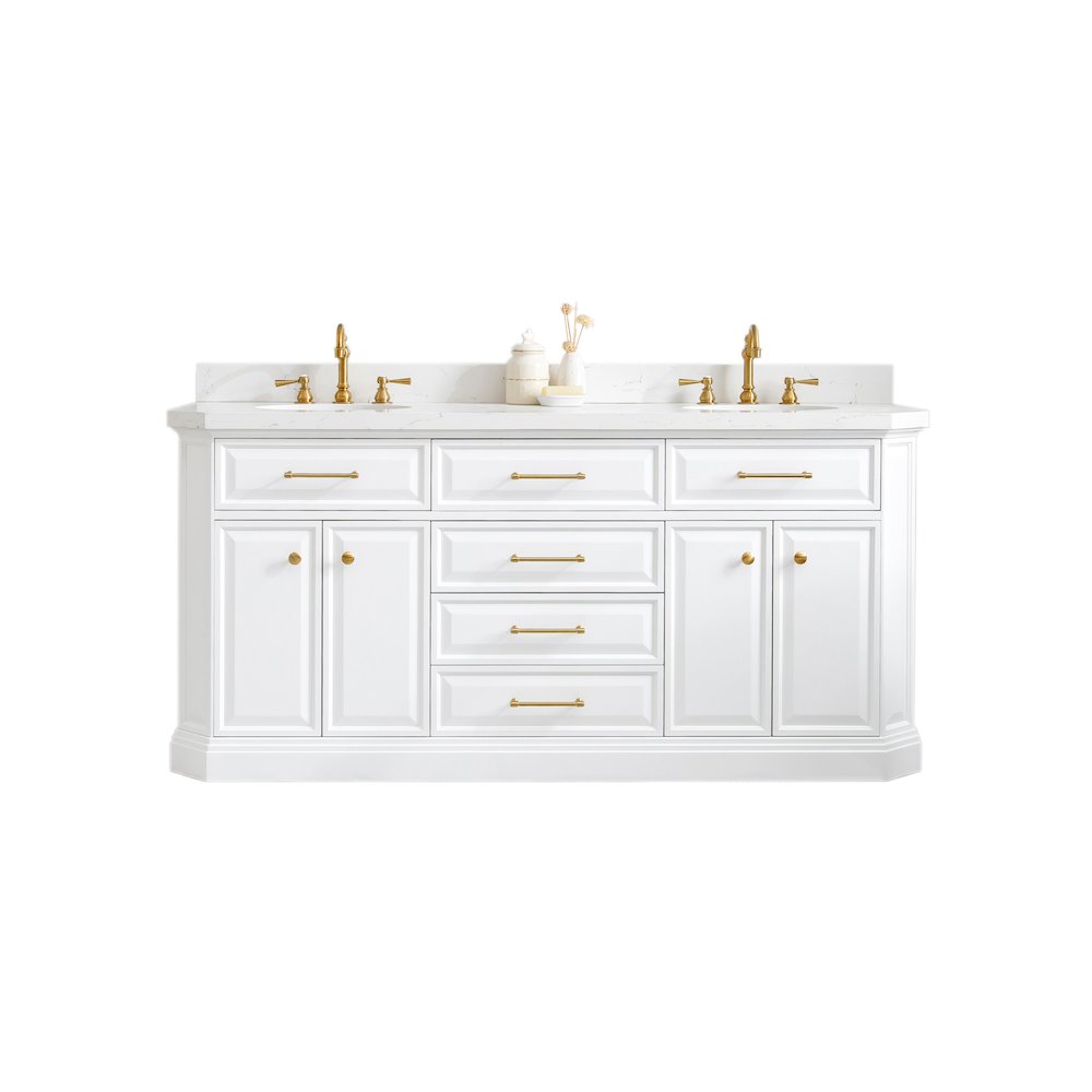 Palace 72 In. Double Sink Carrara Quartz Countertop Bath Vanity in Pure White. Picture 1