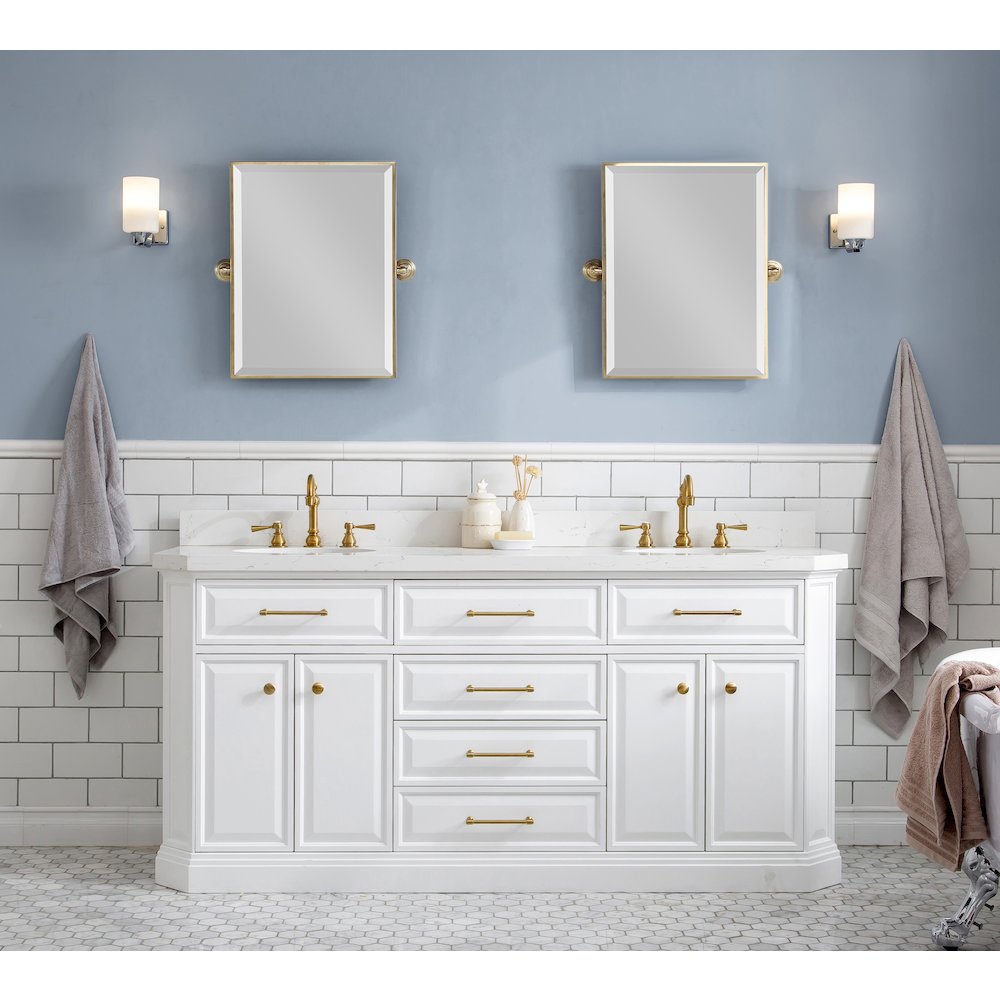 Palace 72 In. Double Sink Carrara Quartz Countertop Bath Vanity in Pure White. Picture 2