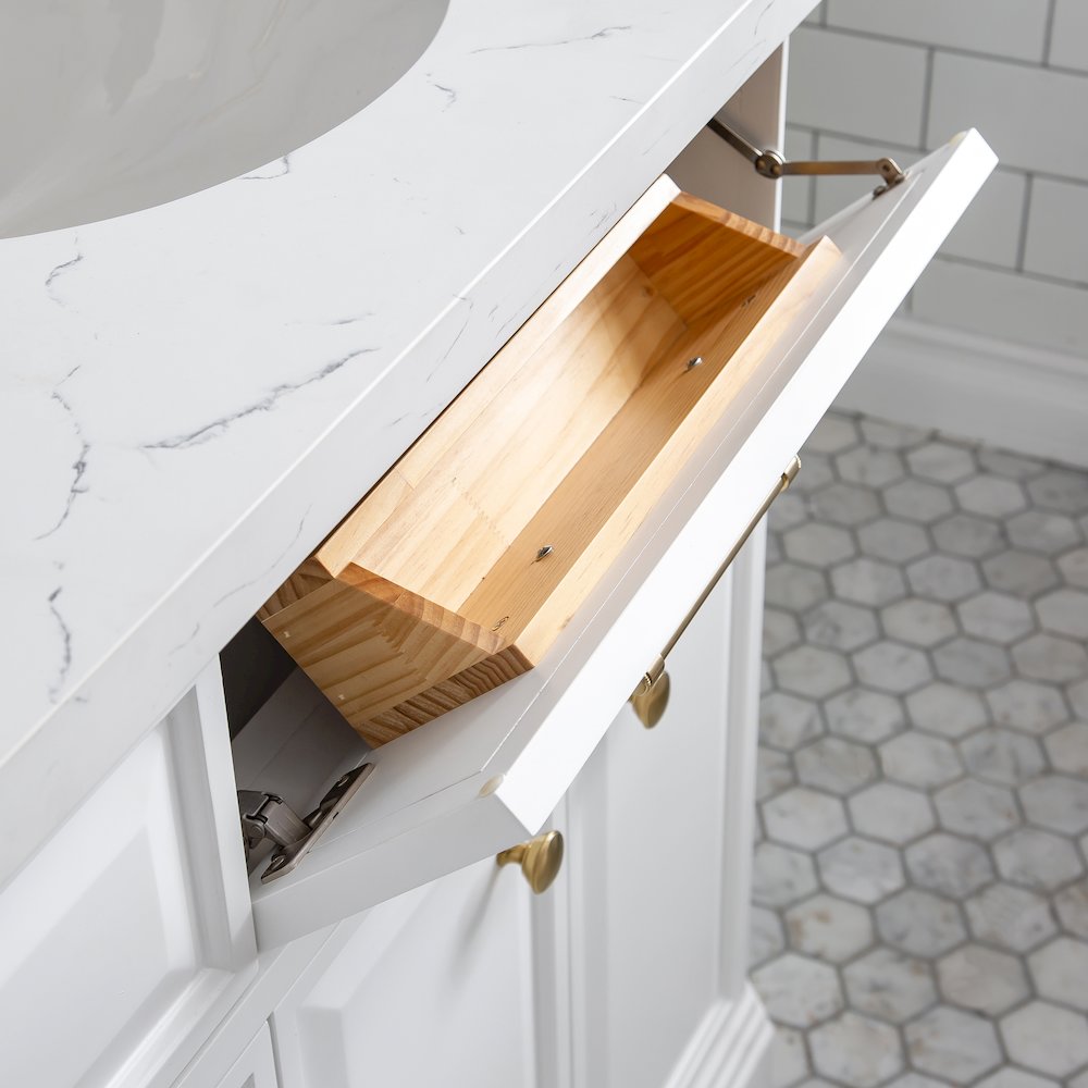 Palace 72 In. Double Sink Carrara Quartz Countertop Bath Vanity in Pure White. Picture 6
