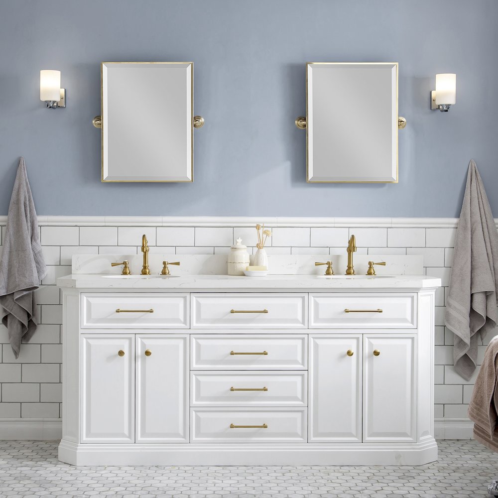 Palace 72 In. Double Sink Carrara Quartz Countertop Bath Vanity in Pure White. Picture 2