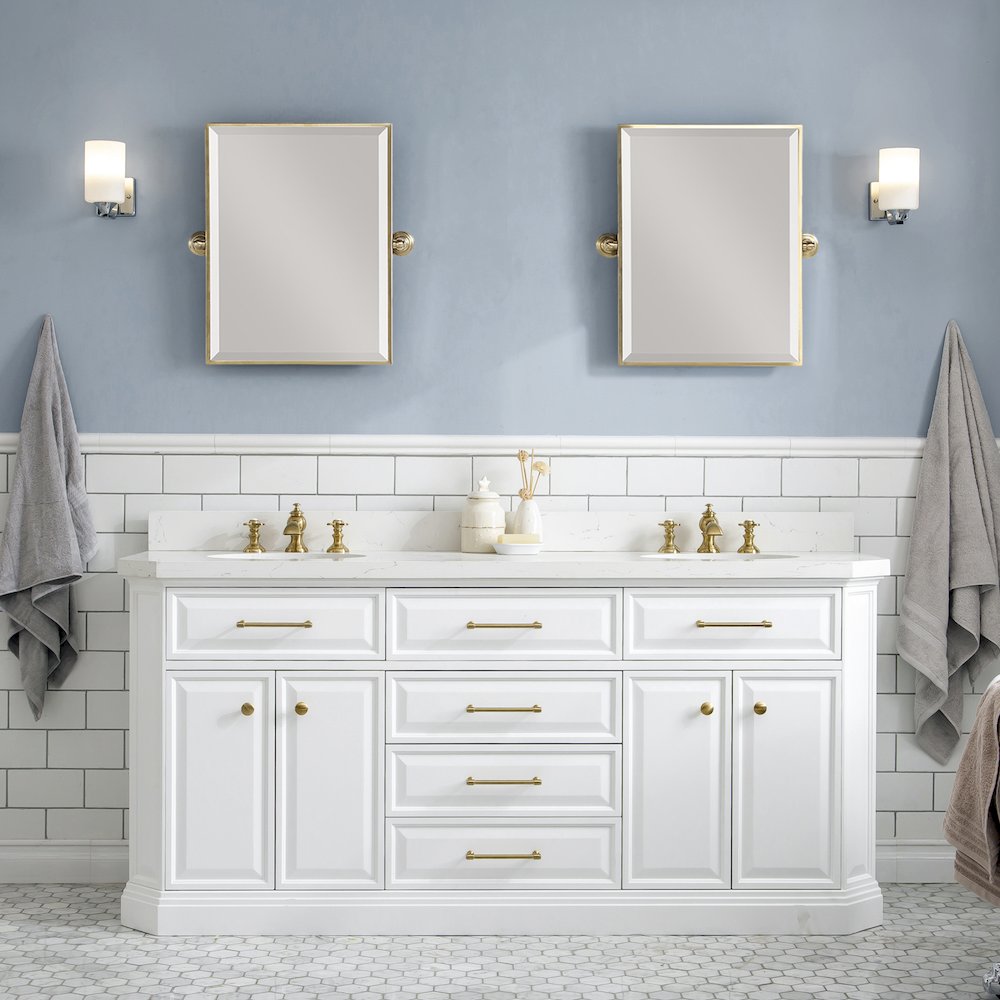 Palace 72 In. Double Sink Carrara Quartz Countertop Bath Vanity in Pure White. Picture 2