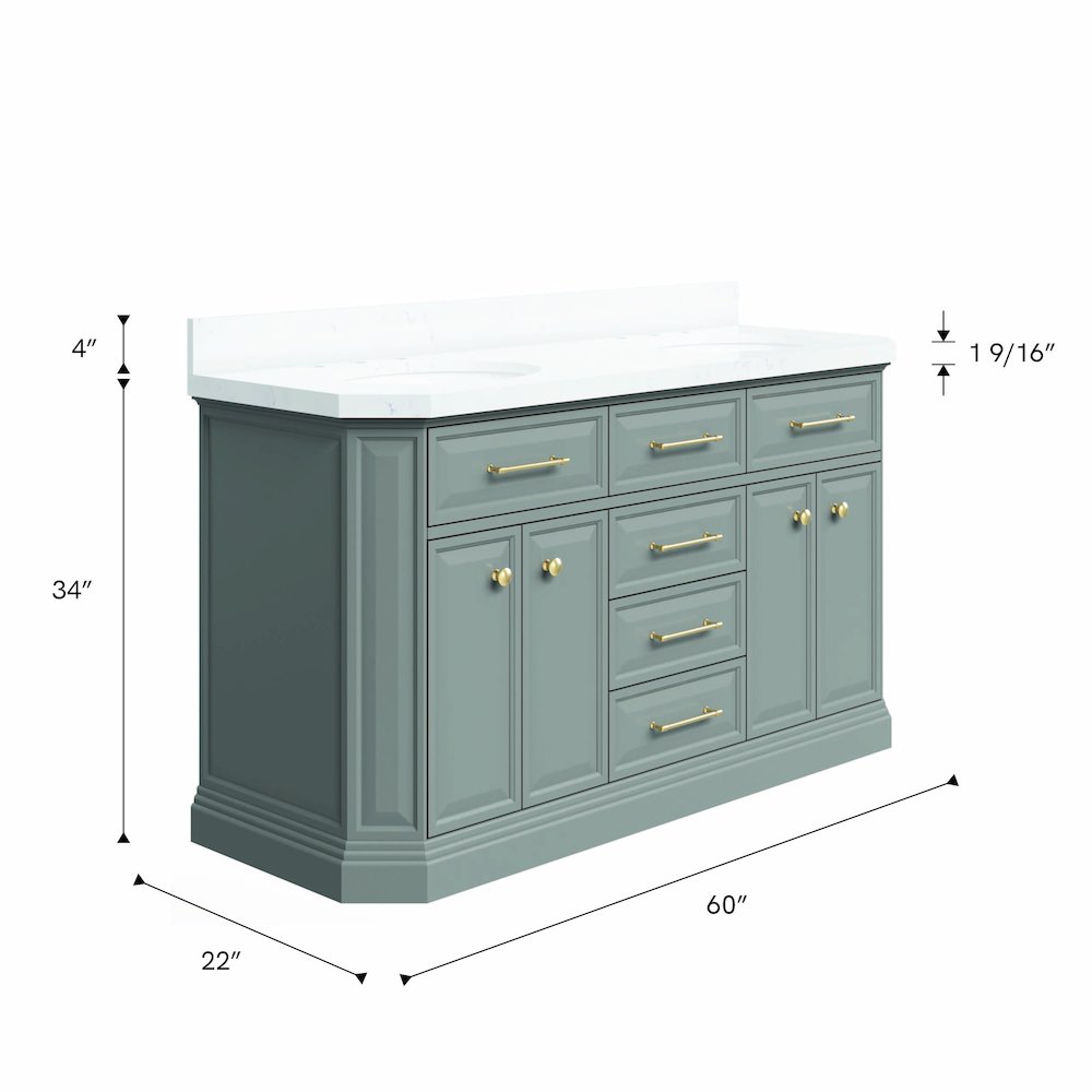 Palace 60 In. Double Sink Carrara Quartz Countertop Bath Vanity in Cashmere Grey. Picture 10