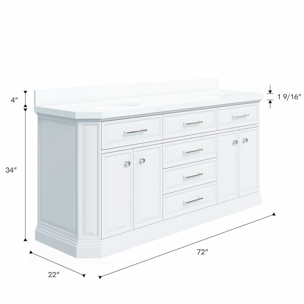 Palace 72 In. Double Sink Carrara Quartz Countertop Bath Vanity in Pure White. Picture 14