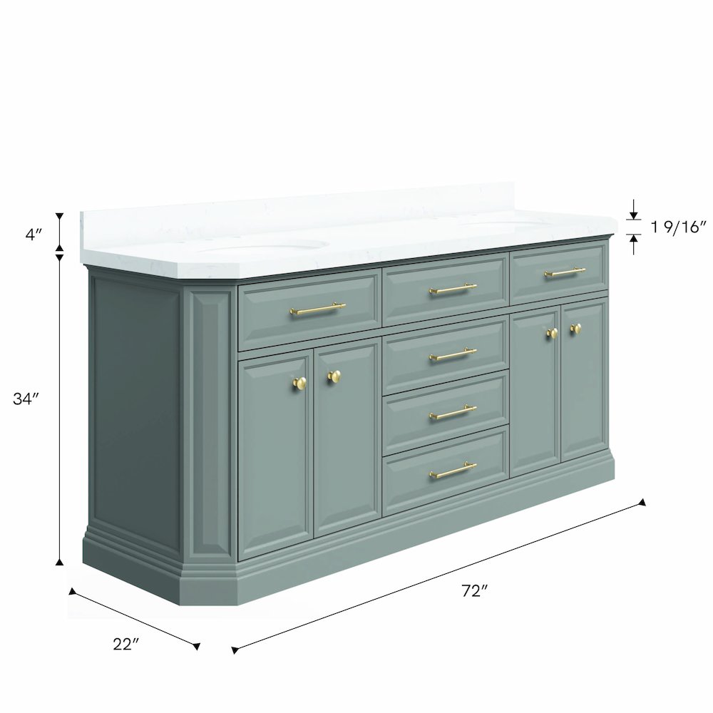 Palace 72 In. Double Sink Carrara Quartz Countertop Bath Vanity in Cashmere Grey. Picture 10