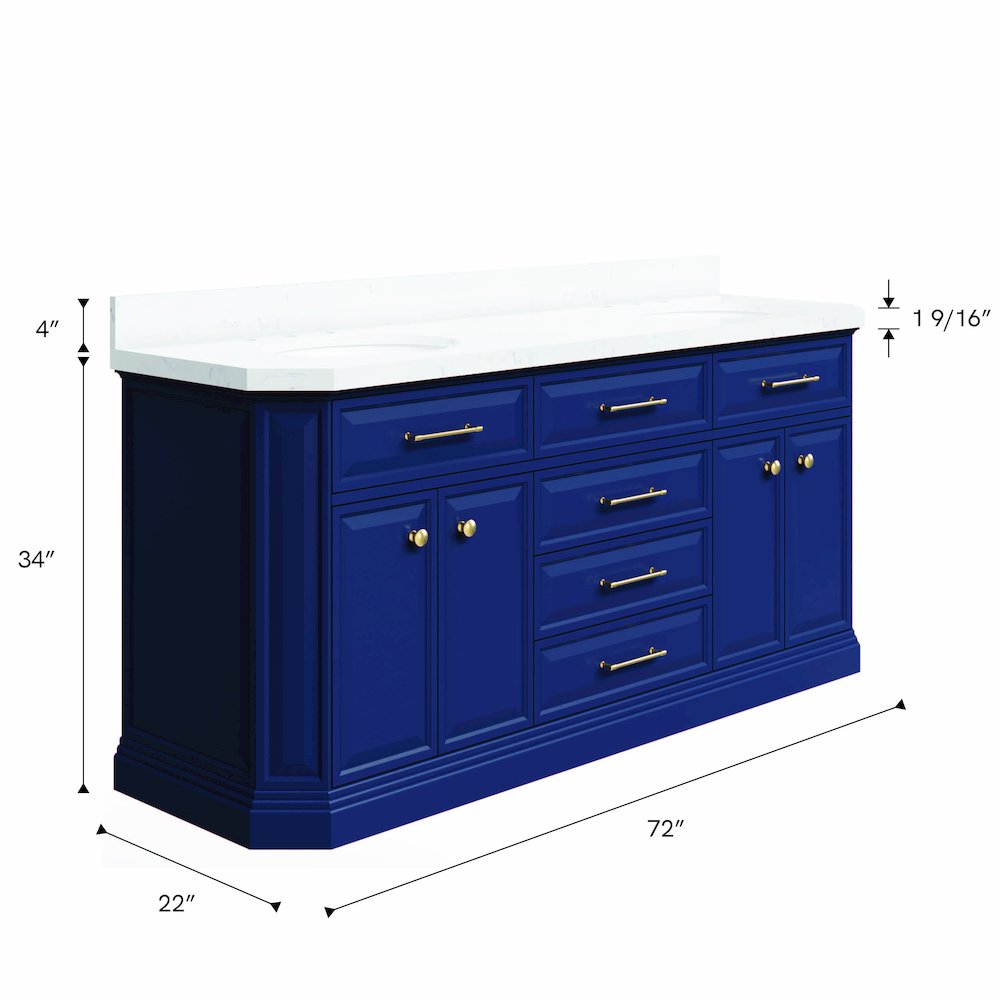 Palace 72 In. Double Sink Carrara Quartz Countertop Bath Vanity in Monarch Blue. Picture 10