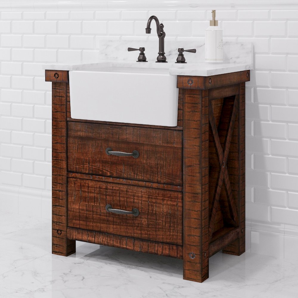 Paisley 30 In. Single Sink Carrara White Marble Countertop Bath Vanity. Picture 2