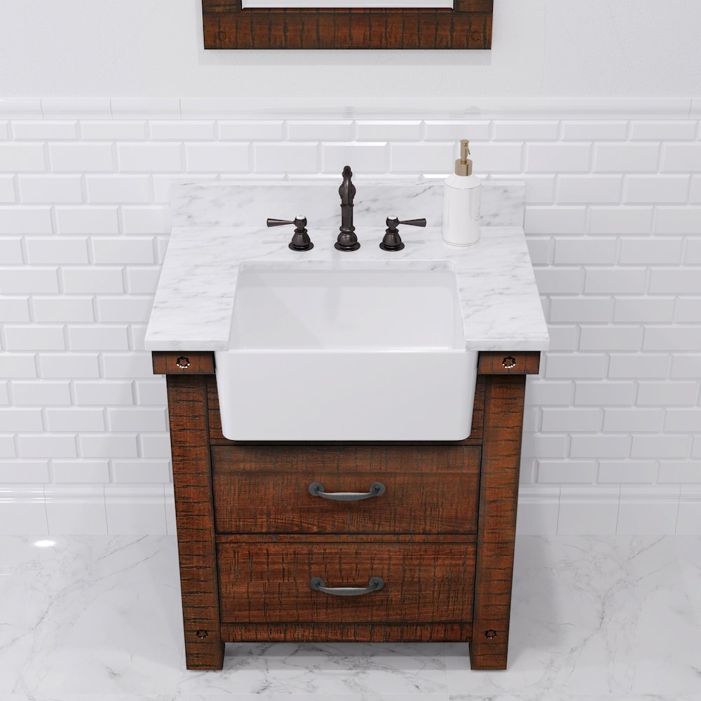 Paisley 30 In. Single Sink Carrara White Marble Countertop Bath Vanity. Picture 9