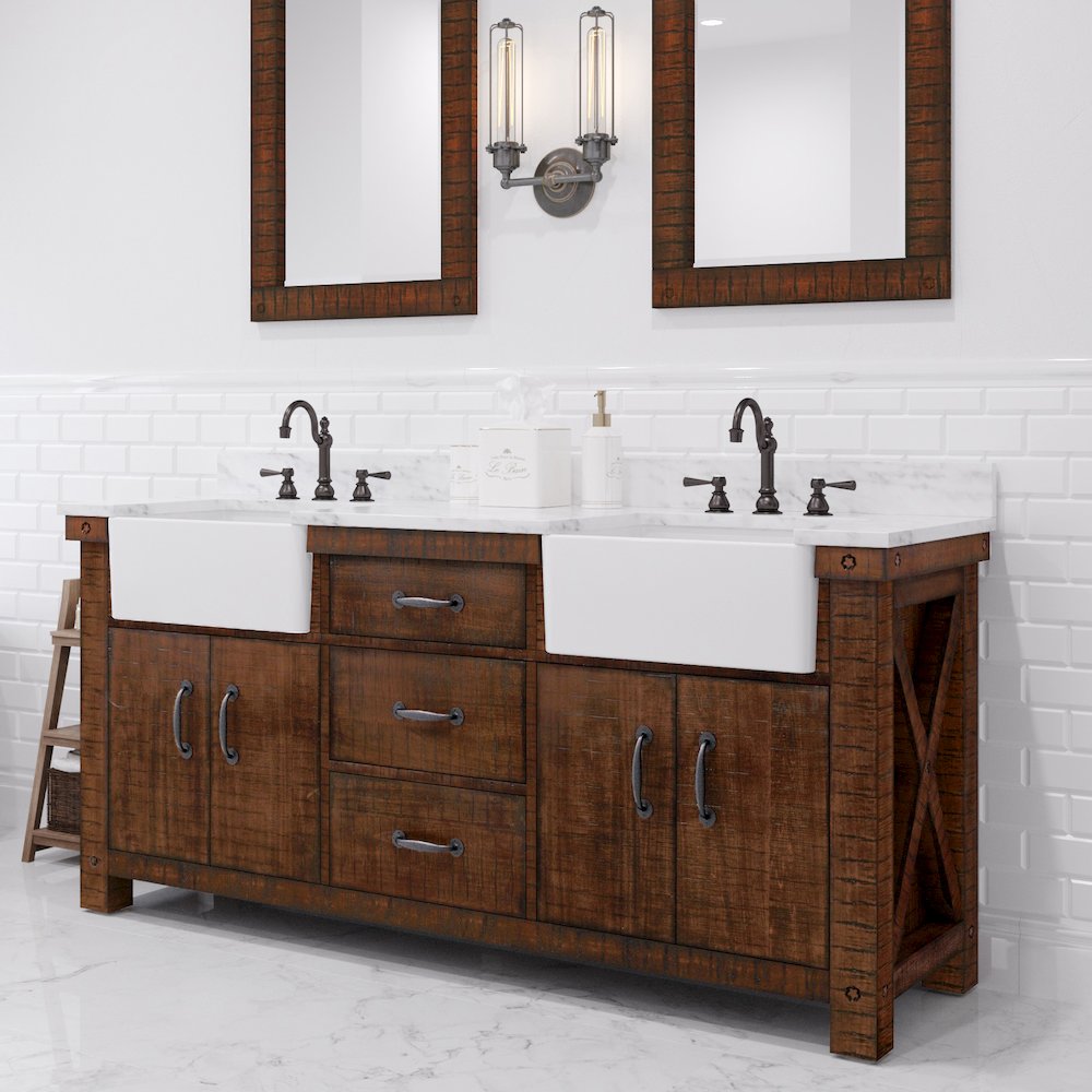 Paisley 72 In. Double Sink Carrara White Marble Countertop Bath Vanity. Picture 2