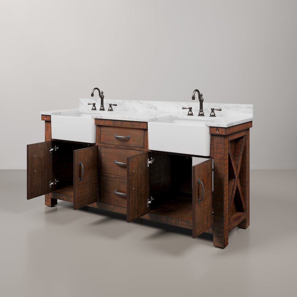Paisley 72 In. Double Sink Carrara White Marble Countertop Bath Vanity. Picture 5
