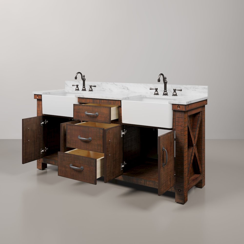 Paisley 72 In. Double Sink Carrara White Marble Countertop Bath Vanity. Picture 7