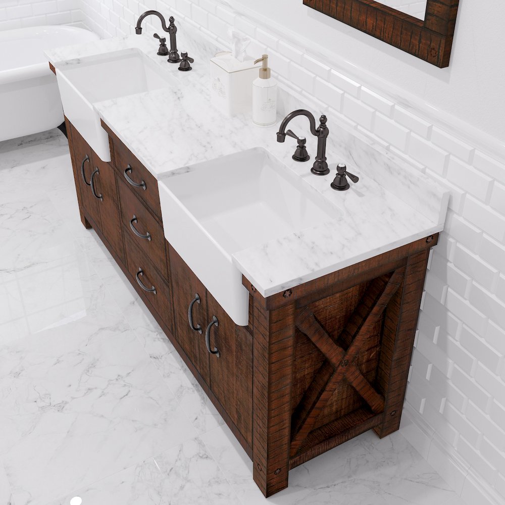 Paisley 72 In. Double Sink Carrara White Marble Countertop Bath Vanity. Picture 11