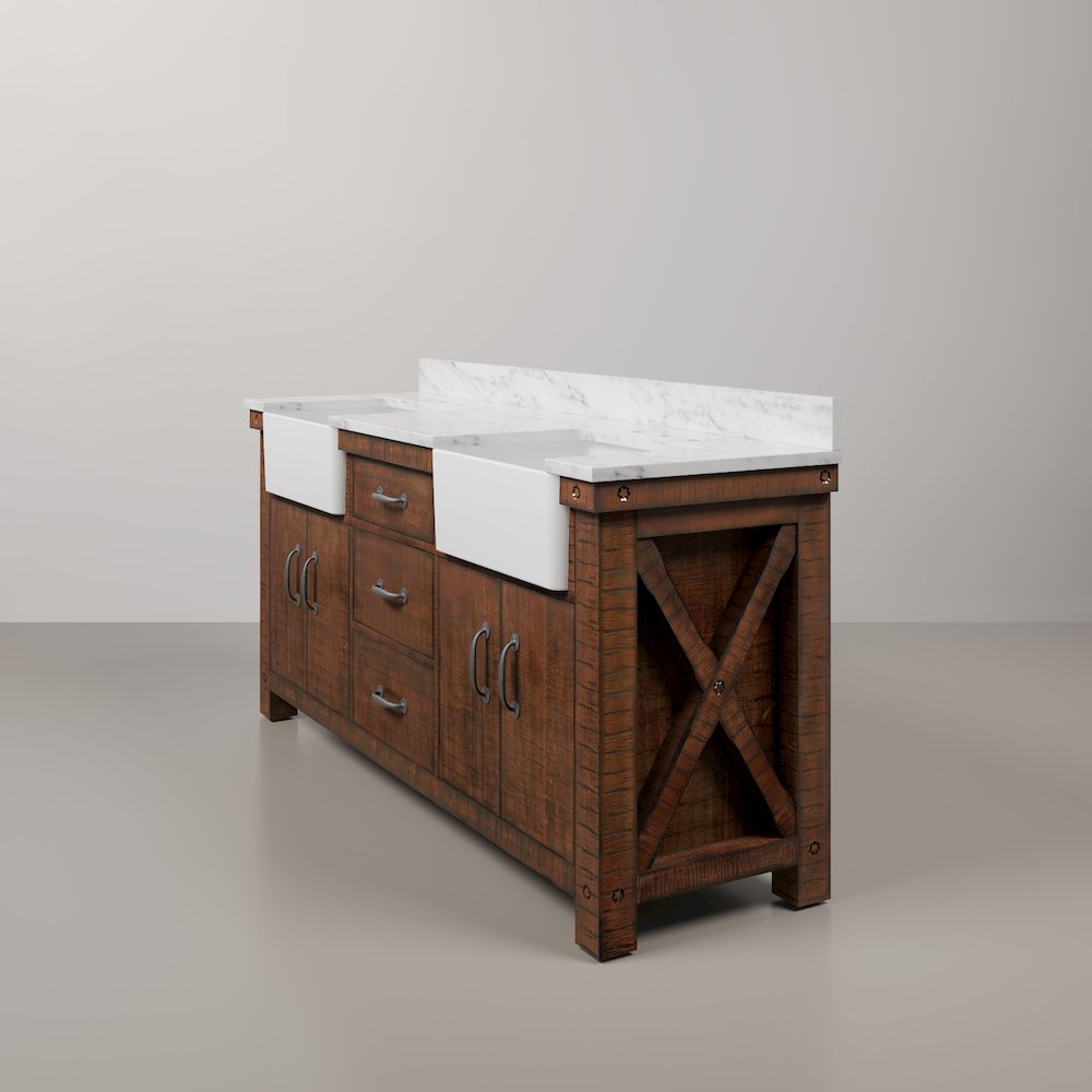 Paisley 72 In. Double Sink Carrara White Marble Countertop Bath Vanity. Picture 4