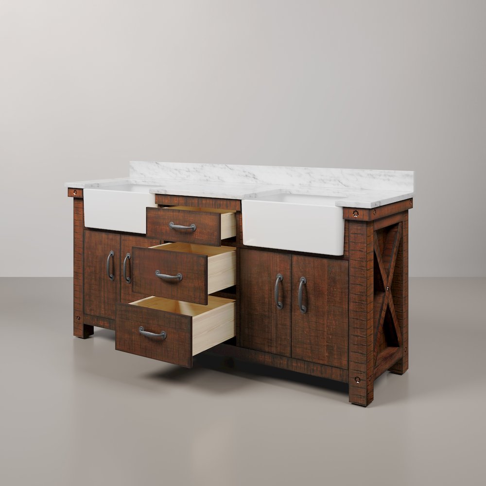 Paisley 72 In. Double Sink Carrara White Marble Countertop Bath Vanity. Picture 6