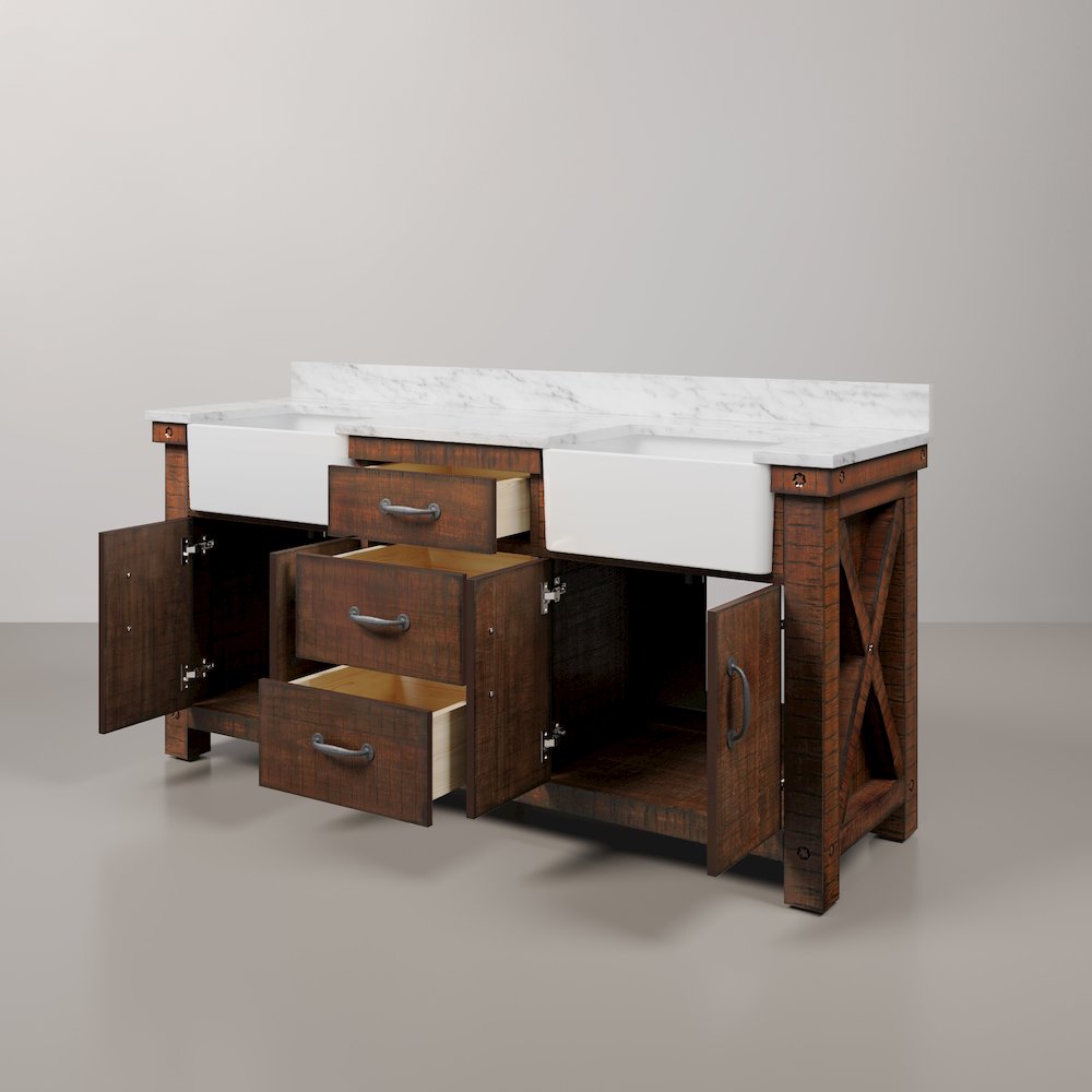Paisley 72 In. Double Sink Carrara White Marble Countertop Bath Vanity. Picture 7