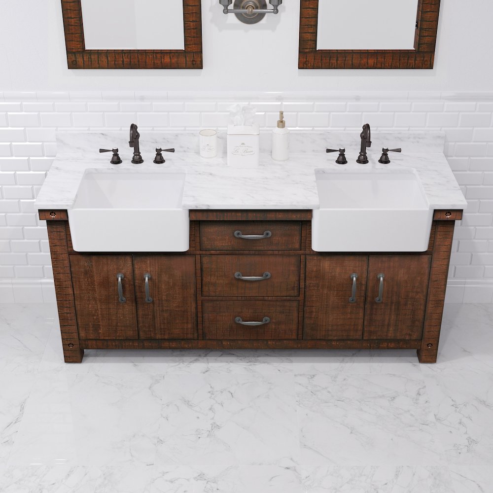 Paisley 72 In. Double Sink Carrara White Marble Countertop Bath Vanity. Picture 11