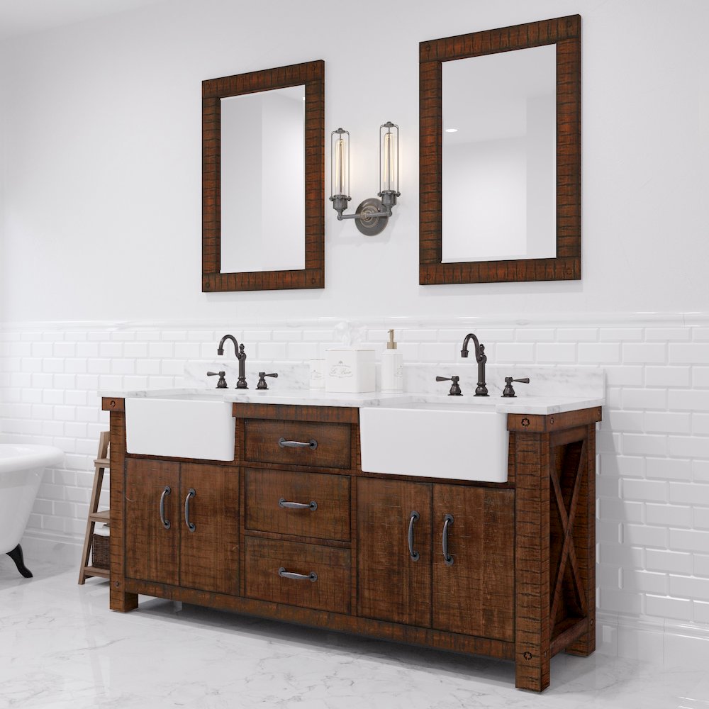 Paisley 72 In. Double Sink Carrara White Marble Countertop Bath Vanity. Picture 2