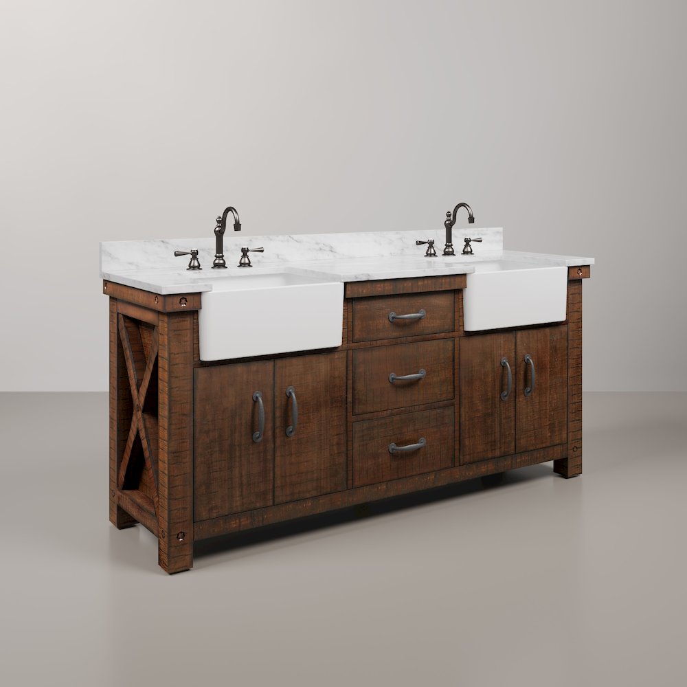 Paisley 72 In. Double Sink Carrara White Marble Countertop Bath Vanity. Picture 3