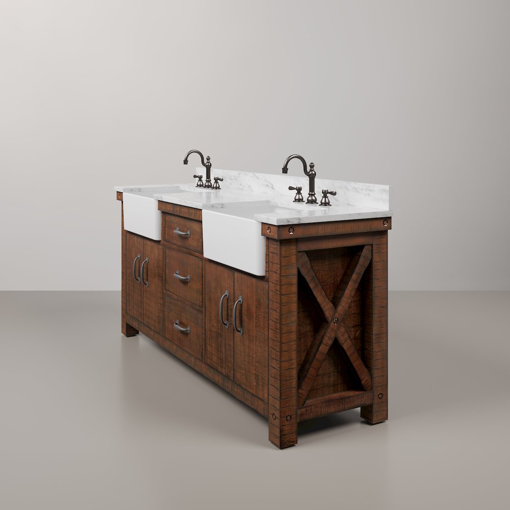 Paisley 72 In. Double Sink Carrara White Marble Countertop Bath Vanity. Picture 4