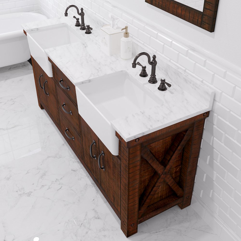 Paisley 72 In. Double Sink Carrara White Marble Countertop Bath Vanity. Picture 10