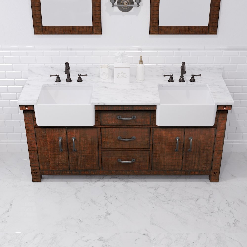 Paisley 72 In. Double Sink Carrara White Marble Countertop Bath Vanity. Picture 11