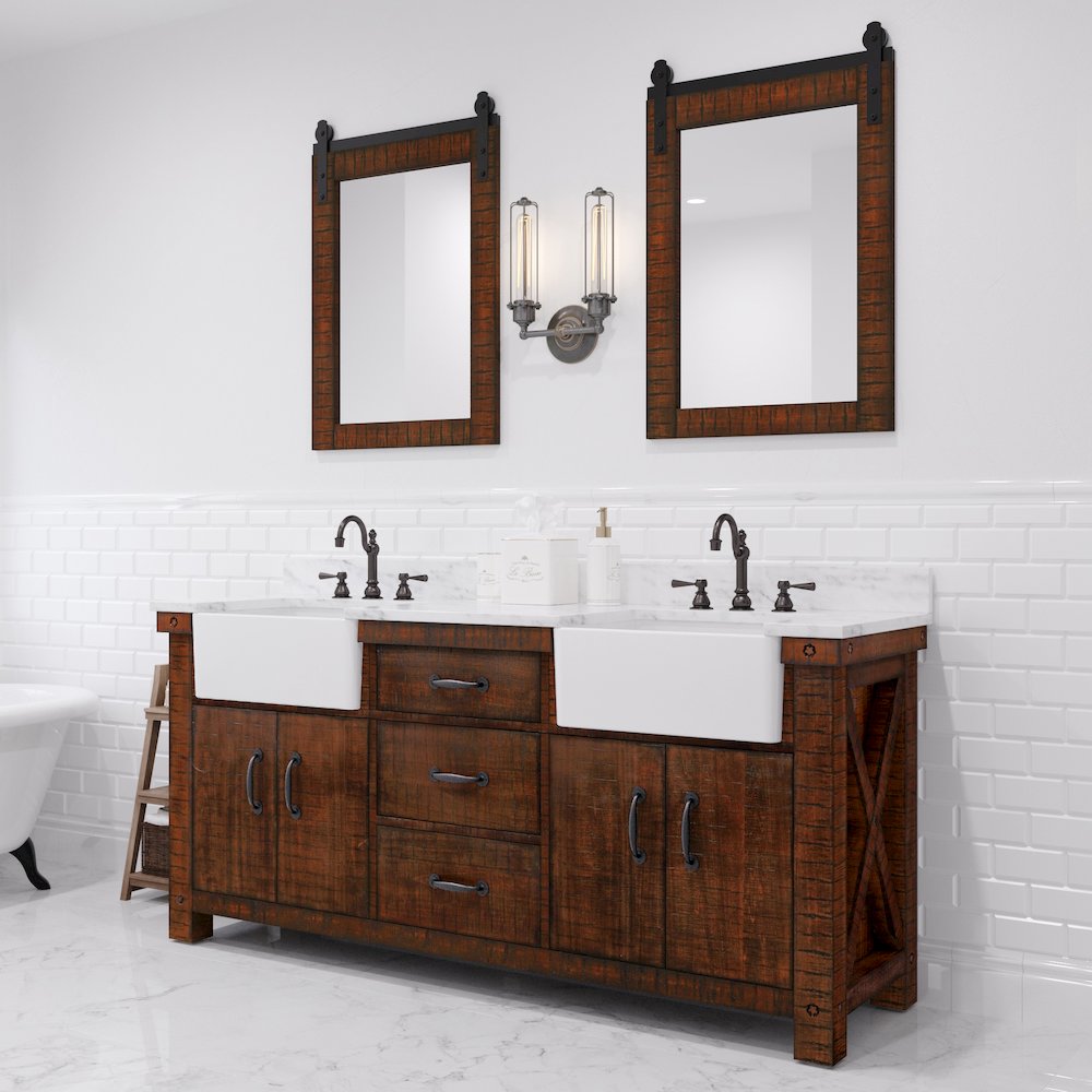 Paisley 72 In. Double Sink Carrara White Marble Countertop Bath Vanity. Picture 2