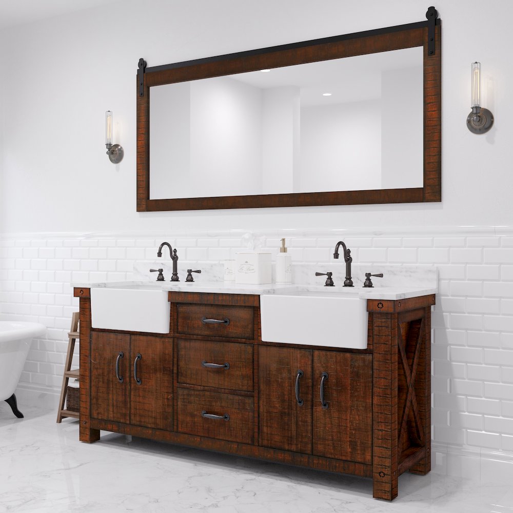 Paisley 72 In. Double Sink Carrara White Marble Countertop Bath Vanity. Picture 2