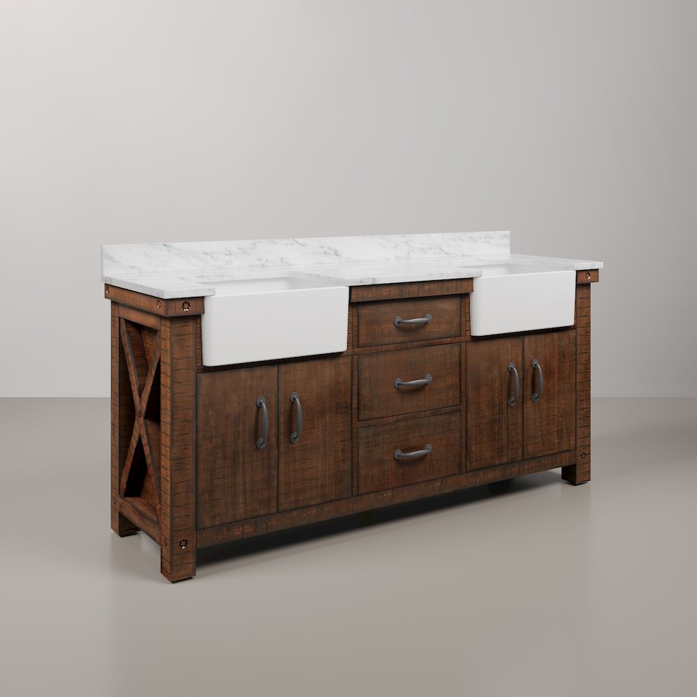 Paisley 72 In. Double Sink Carrara White Marble Countertop Bath Vanity. Picture 3