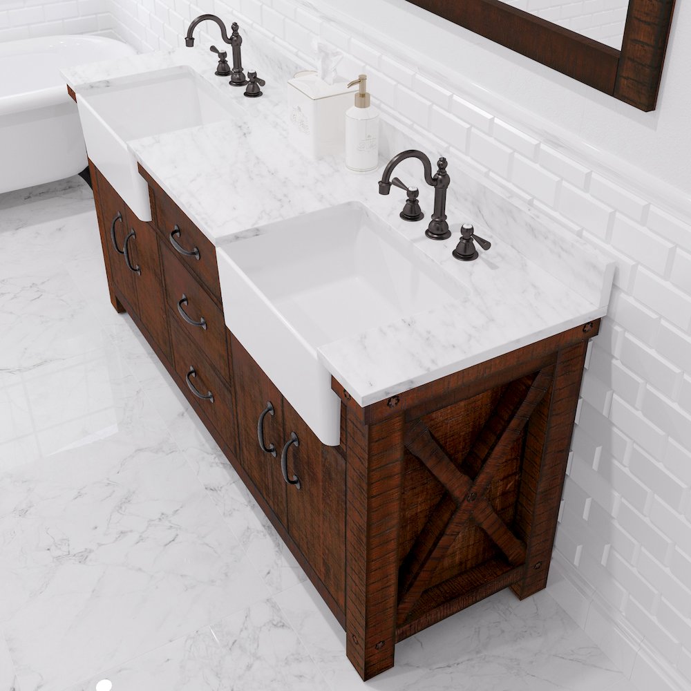 Paisley 72 In. Double Sink Carrara White Marble Countertop Bath Vanity. Picture 10