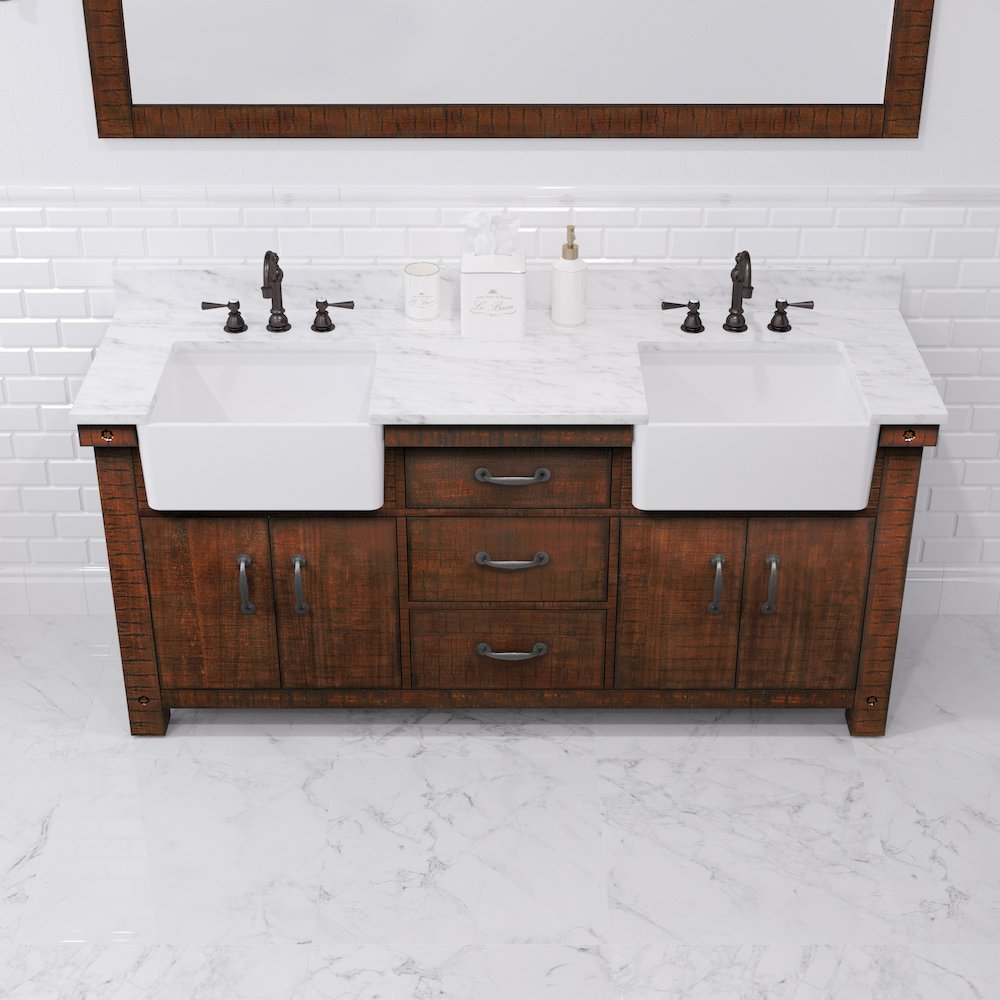 Paisley 72 In. Double Sink Carrara White Marble Countertop Bath Vanity. Picture 12