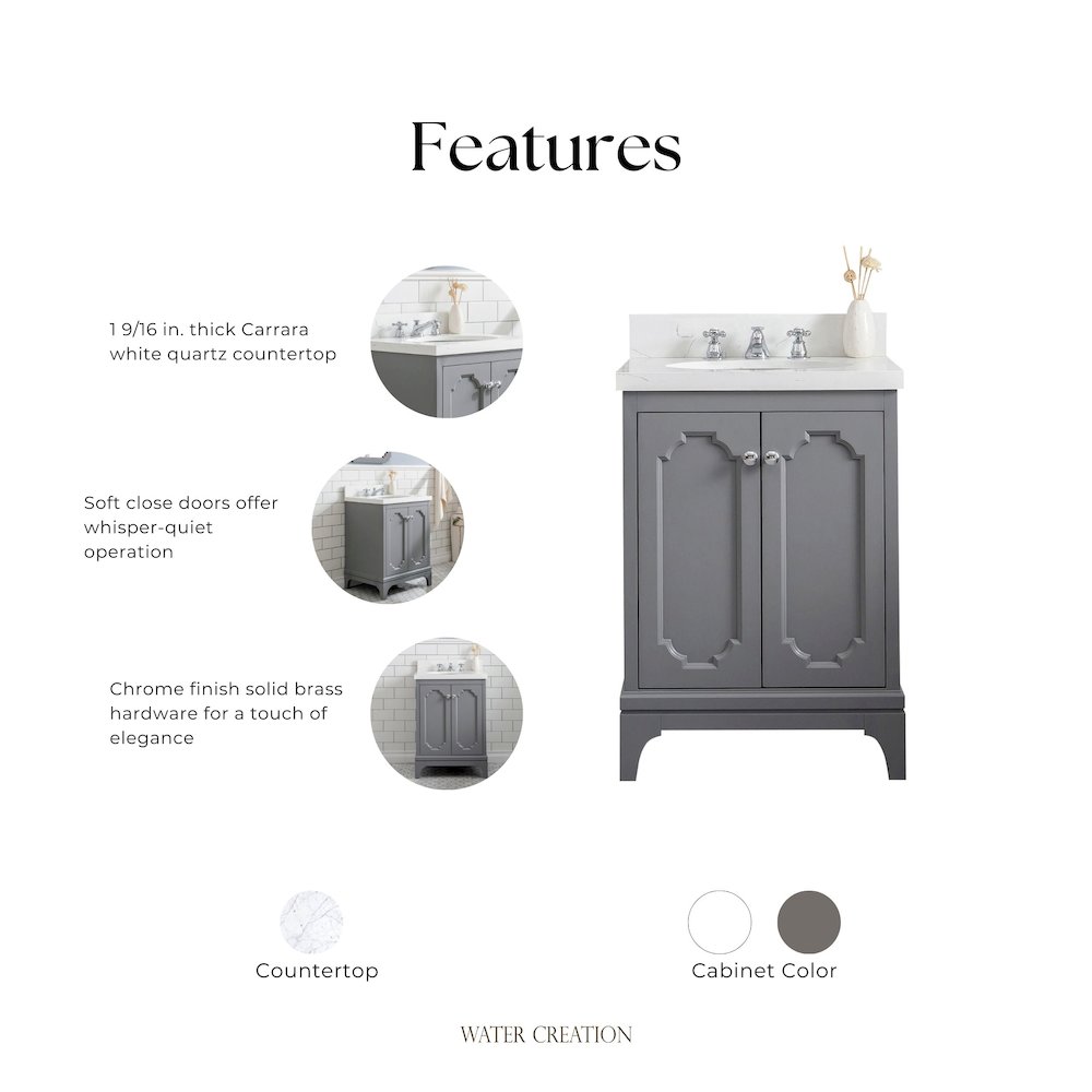 Queen 24 In. Single Sink Sink Carrara Quartz Countertop Bath Vanity. Picture 5