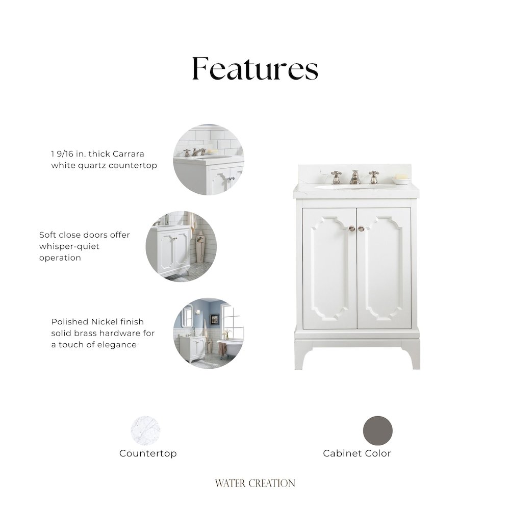 Queen 24 In. Single Sink Sink Carrara Quartz Countertop Bath Vanity. Picture 5