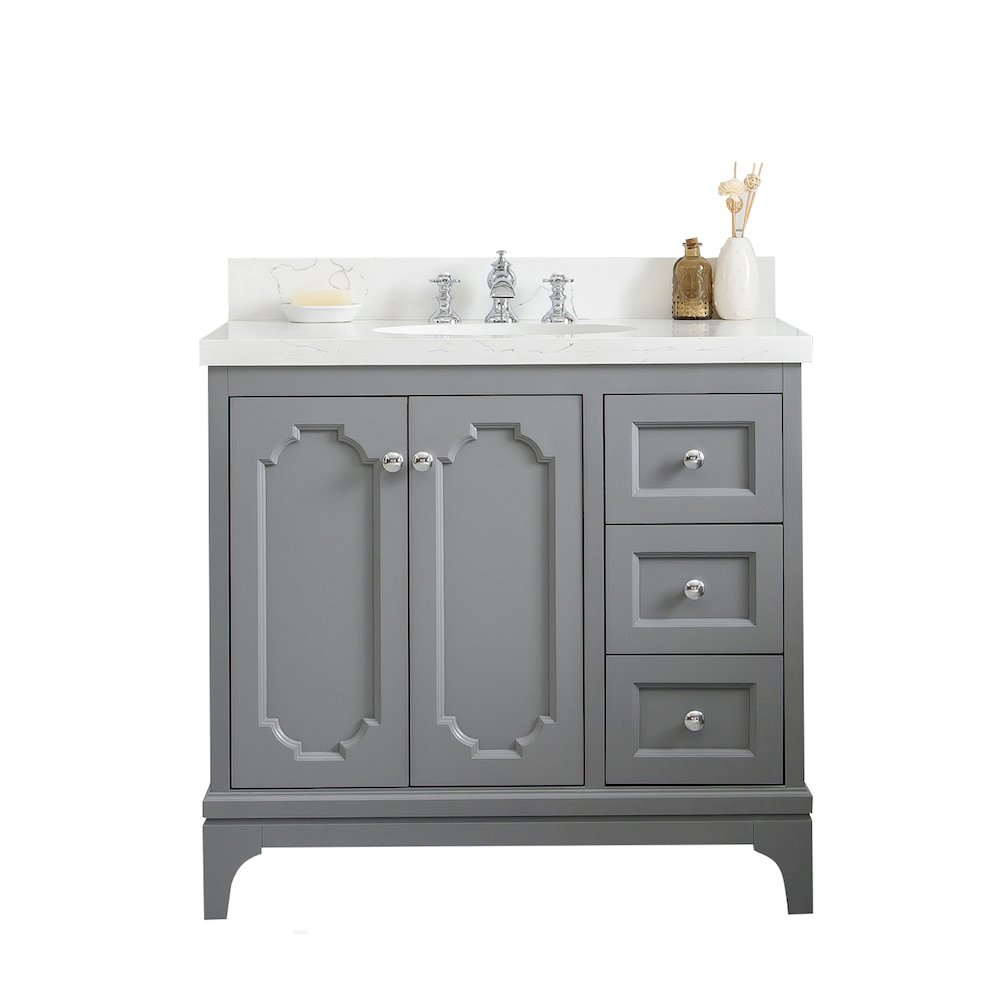 Queen 36 In. Single Sink Sink Carrara Quartz Countertop Bath Vanity. Picture 1