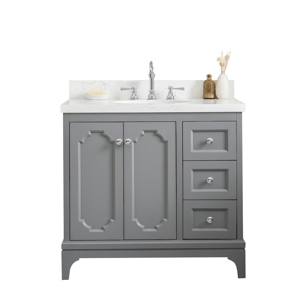 Queen 36 In. Single Sink Sink Carrara Quartz Countertop Bath Vanity. Picture 1