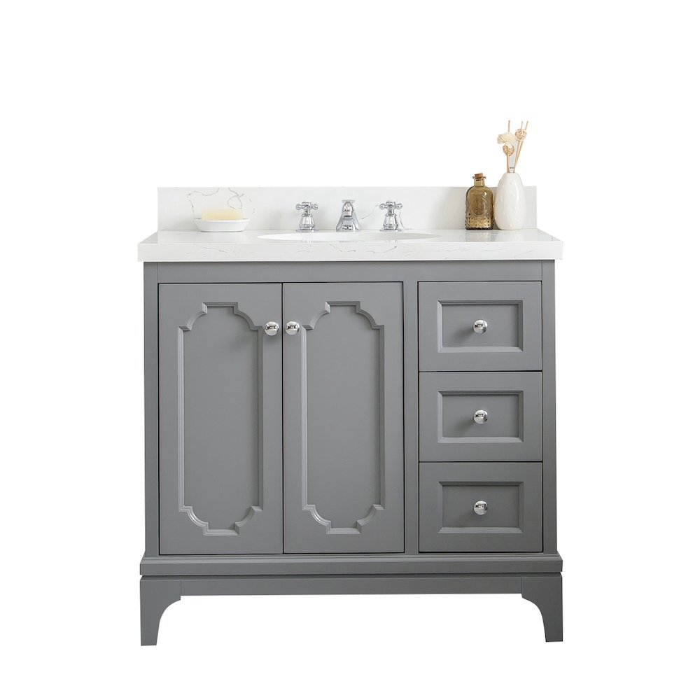 Queen 36 In. Single Sink Sink Carrara Quartz Countertop Bath Vanity. Picture 1