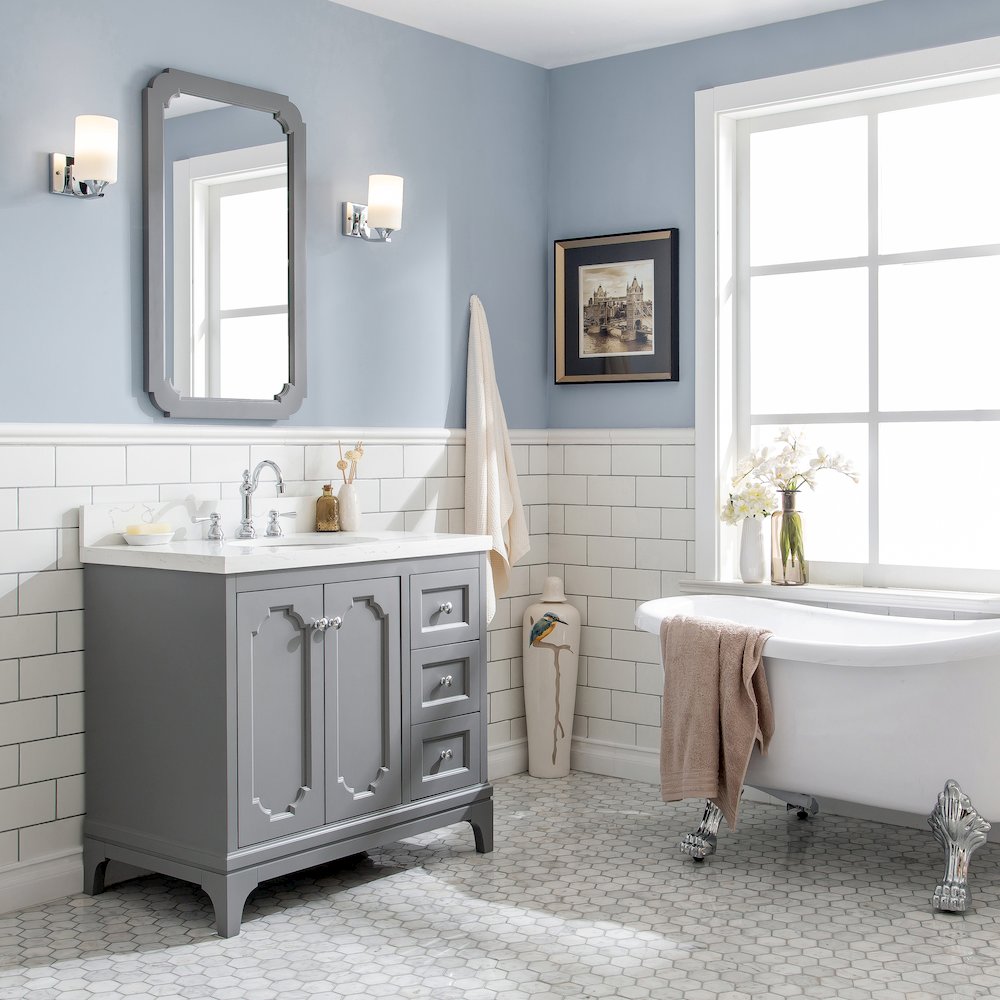 Queen 36 In. Single Sink Sink Carrara Quartz Countertop Bath Vanity. Picture 3